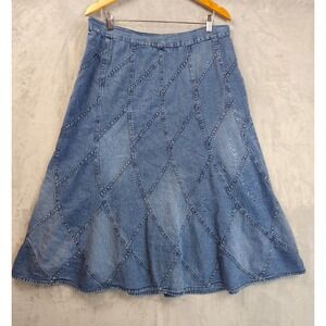 Vintage 90s Y2K Studio West Denim Maxi Skirt Sz XL Petite Patch Diamond Pattern